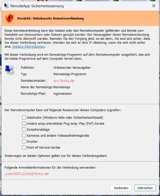 Sicherheitswarnung: Unbekannter Herausgeber